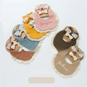 Baby Bib Set: Pure Cotton Bibs, Three-Piece Set with Baby Hair Accessories