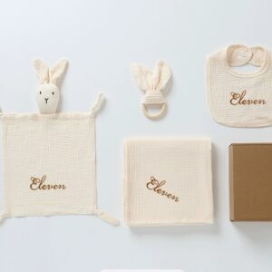 Baby Gift Box Set: Pure Cotton Comfort Toy, Bib, and Bath Towel