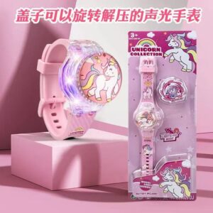 旋转翻盖灯光音乐儿童手表