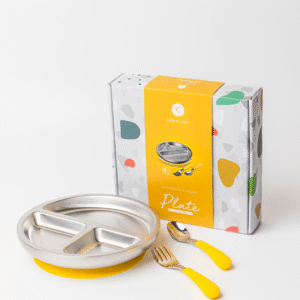【Lion&Lady】Stainless Toddler Plate with silicone suction base, spoon and fork