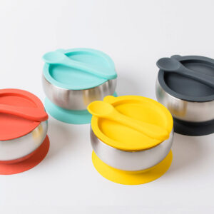 【Lion&Lady】Stainless Steel Feeding Bowl with silicone suction base, airtight lid and spoon