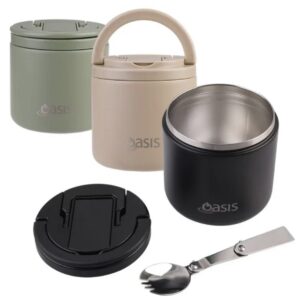 Oasis | Stainless Steel Double Wall Insulated Food Flask With Quick Release Lid & Spork | 550ml